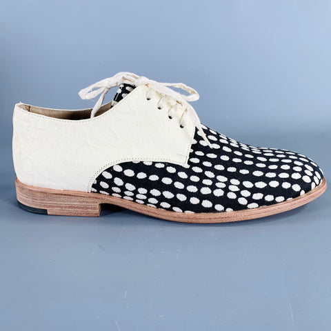 ESQUIVEL Size 10.5 Beige Black Canvas Dots Leather Lace Up Shoes