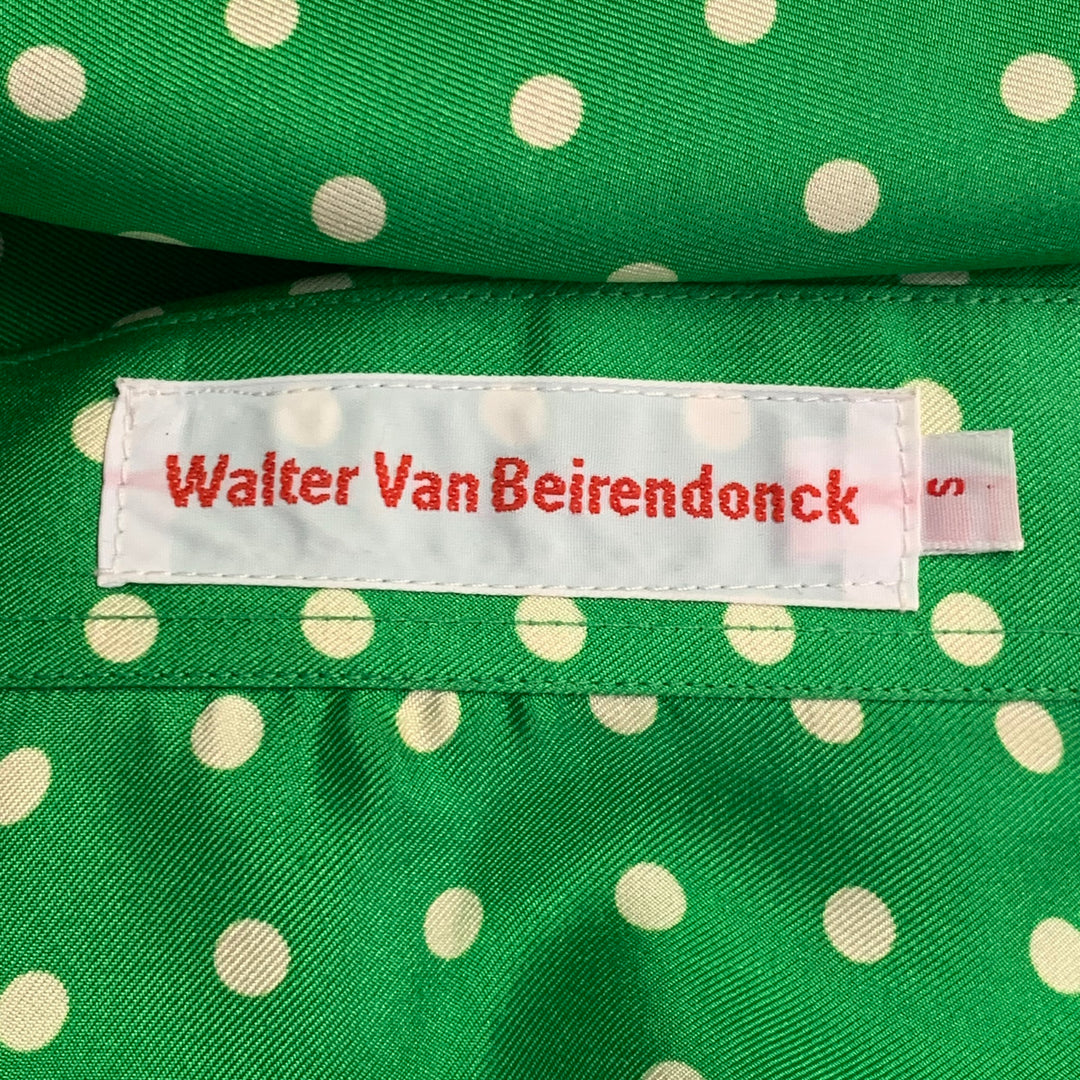 WALTER VAN BEIRENDONCK SS20 Size S Green Cream Polka Dot Silk Twill Long Sleeve Shirt