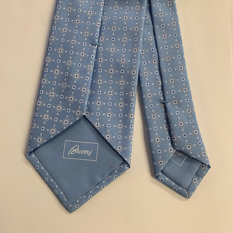 BRIONI Light Blue White Dots Silk Tie Clip