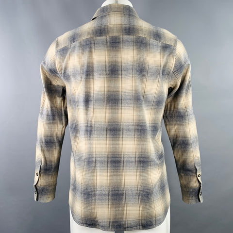 A.P.C. Size S Beige Blue Grey Plaid Cotton One Pocket Long Sleeve Shirt