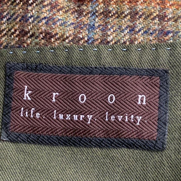 KROON Size 42 Regular Brown Blue Orange Glenplaid Virgin Wool Sport Coat
