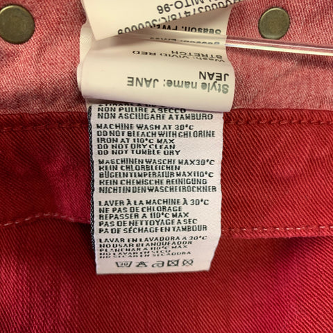 R13 Size 31 Red Embroidery Cotton Blend Wide Leg Jeans