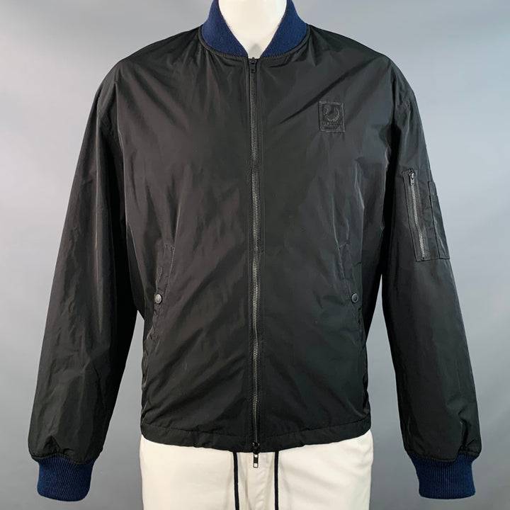 FRED PERRY x RAF SIMONS Size 42 Black Navy Polyester Zip Up Bomber Jacket