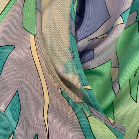 EMILIO PUCCI Size 8 Blue Green Silk Leaves V-Neck Midi Dress