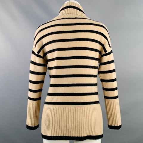 THE CASHMERE PROJECT Size XS Tan Black Cashmere Stripe Cowl Neck Sweater