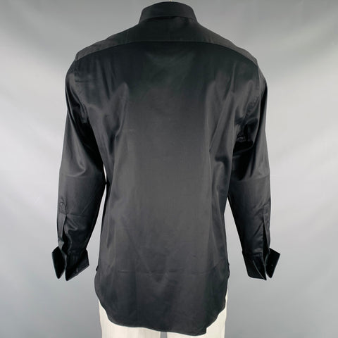 ERMENEGILDO ZEGNA Size XL Black Cotton Hidden Placket Long Sleeve Shirt