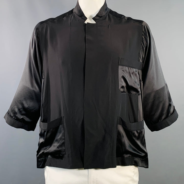 HAIDER ACKERMANN Size L Black Silk Short Sleeve Shirt Jacket