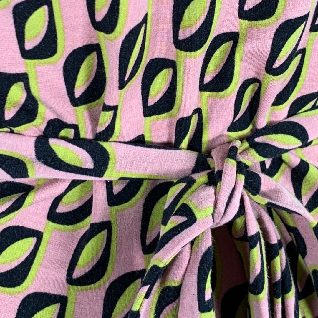 MAX MARA Size XL Pink Black Yellow Viscose Blend Abstract Wrap Dress