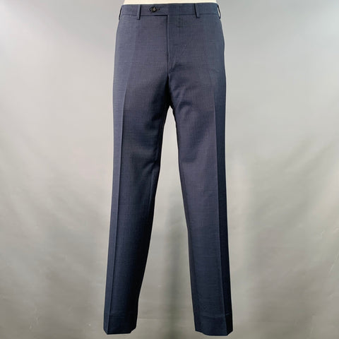 CANALI Size 42 Blue Grey Stripe Wool Single Breasted Notch Lapel Suit