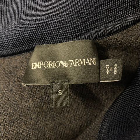 EMPORIO ARMANI Size S Brown Navy Herringbone Wool Blend Polo Sweater