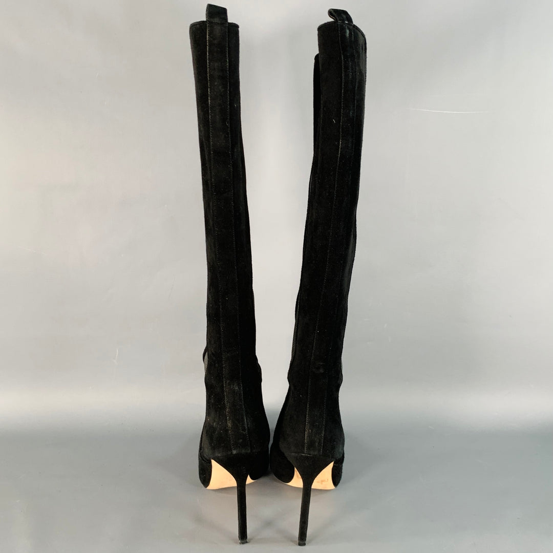 MANOLO BLAHNIK Size 8.5 Black Suede Pull On Pointed Toe Stiletto Boots