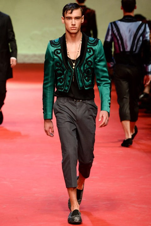DOLCE & GABBANA SS15 Size 44 Green Black Silk Cotton Cropped Matador Sport Coat