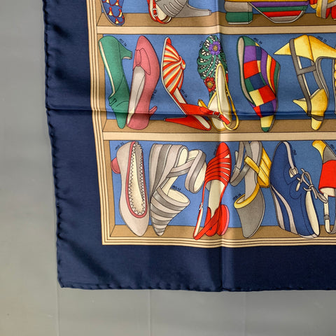 SALVATORE FERRAGAMO Blue Red Shoes Silk Scarves