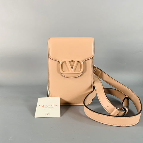 VALENTINO One Size Beige Leather Metal Crossbody Phone Bag