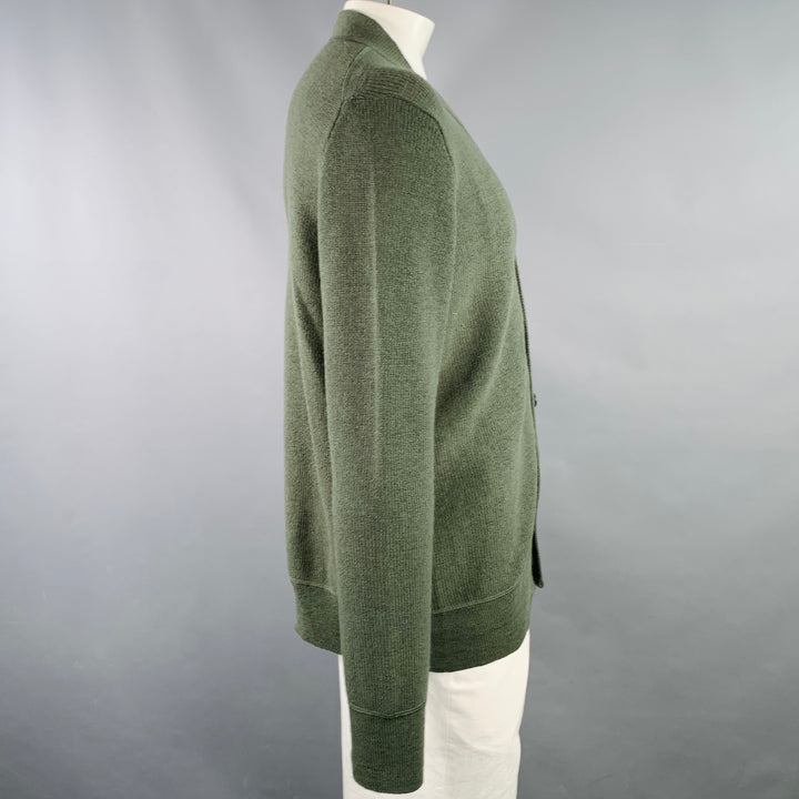 MARGARET HOWELL Size L Green Sage Knit Merino Wool V-Neck Cardigan