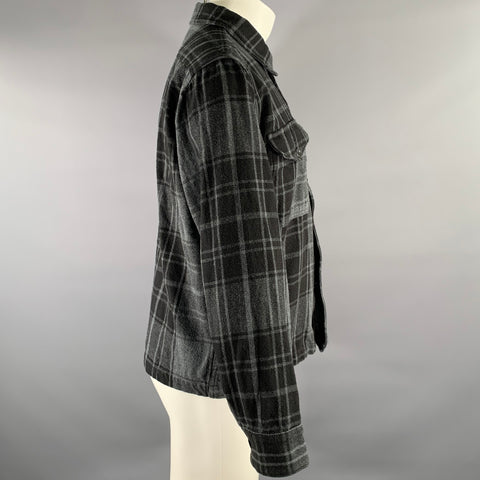 BUCK MASON Size M Grey Black Plaid Cotton Cropped Long Sleeve Shirt