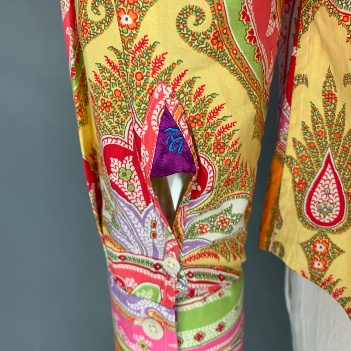 ROBERT GRAHAM Taille XL Chemise à manches longues en coton à imprimé floral abstrait multicolore