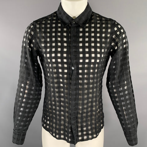 ANN DEMEULEMEESTER Size XS Black Plaid Cupro Blend Sheer Long Sleeve Shirt