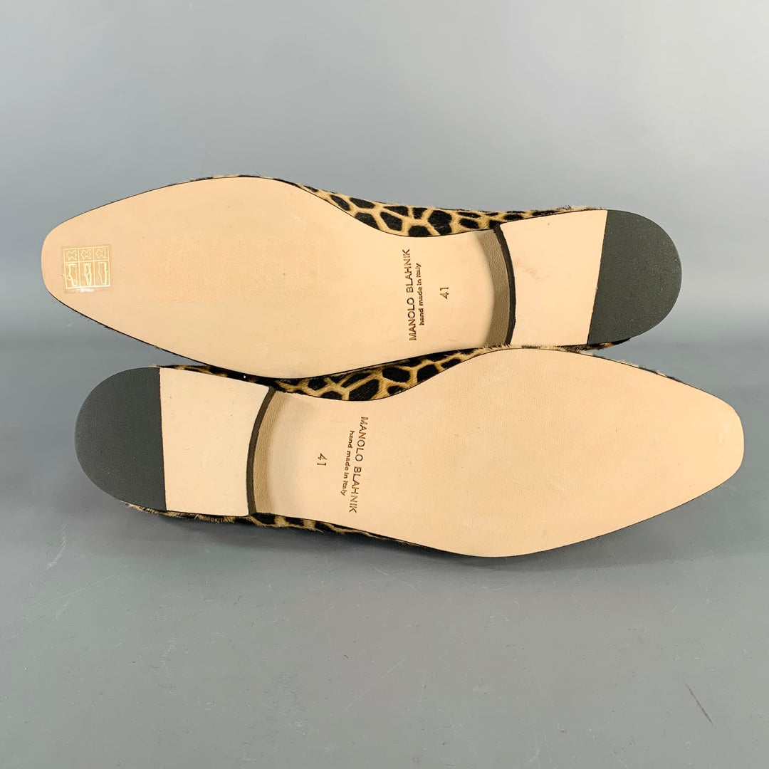 MANOLO BLAHNIK Size 11 Brown Black Pony Hair Giraffe Loafer Flats