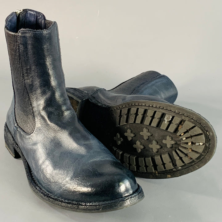 OFFICINE CREATIVE Size 7 Navy Antique Leather Ankle Chelsea Boots