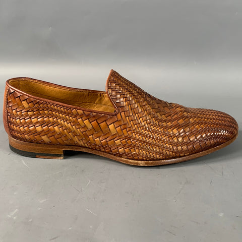 MAGNANNI Size 10 Brown Woven Leather Loafers