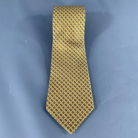 HERMES Gold Olive Circles Silk7760FA Tie