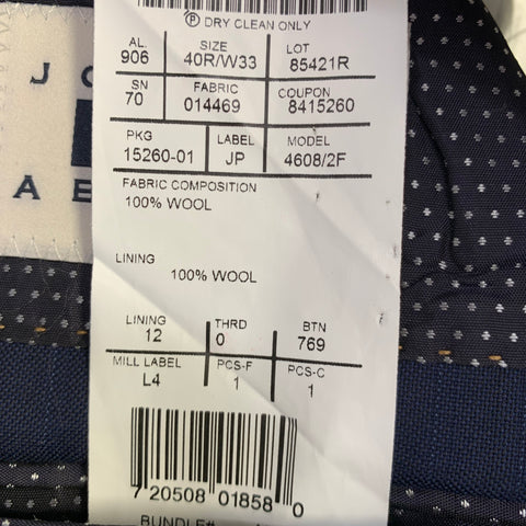 JOSEPH ABBOUD Chest Size 40 Navy Pinstripe Wool Single Breasted Suit