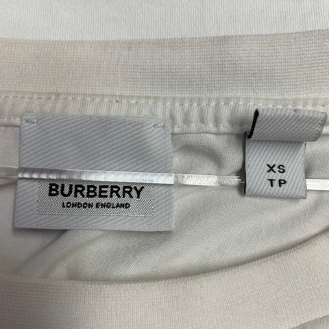 BURBERRY Size XS Teslow White Black Logo Cotton Ribbon Trim T-shirt