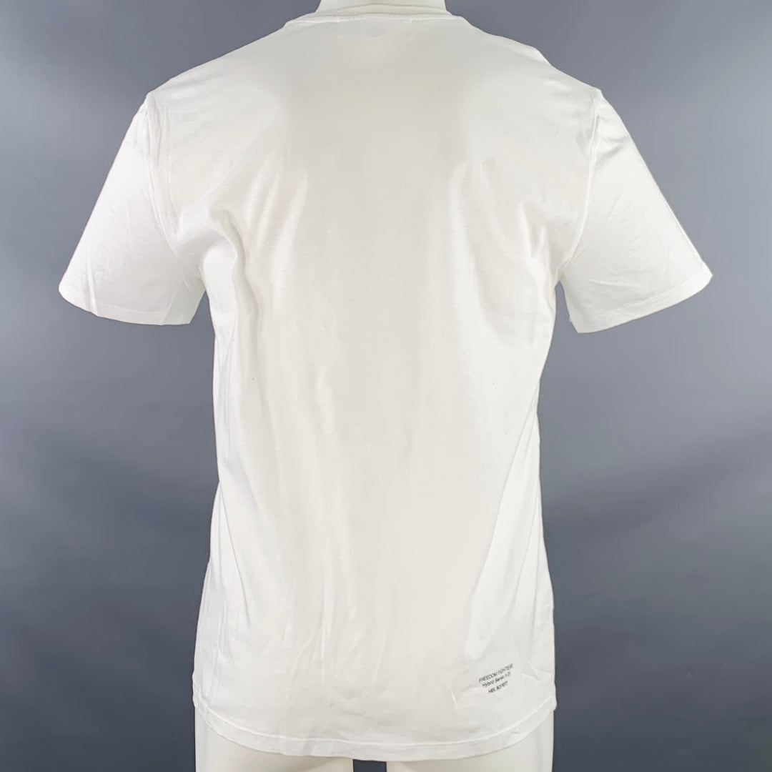 NEIL BARRETT Size M Freedom Fighters No 1 White Black Print Cotton Slim Fit Crew Neck T-shirt
