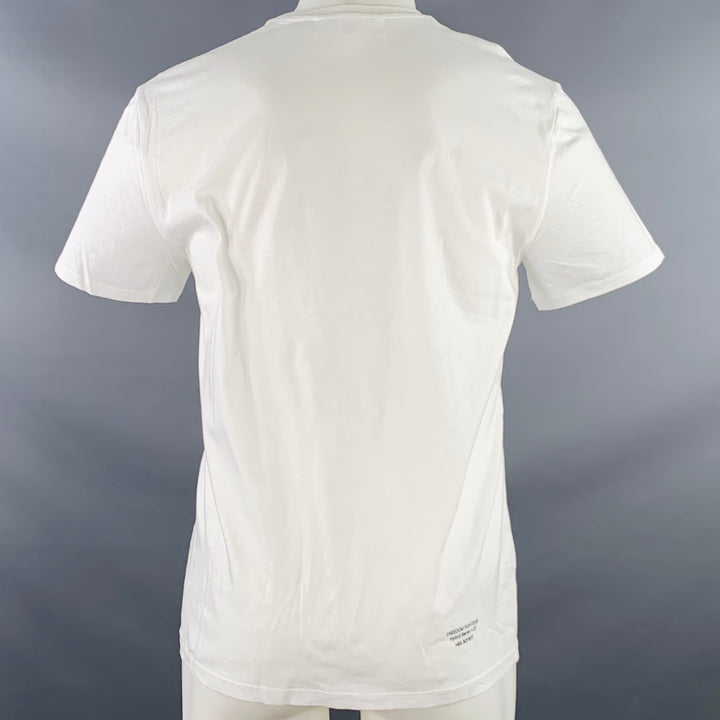 NEIL BARRETT Size M Freedom Fighters No 1 White Black Print Cotton Slim Fit Crew Neck T-shirt