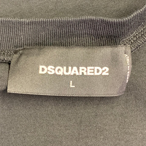 DSQUARED2 Size L Year of the Pig Black Red Print Cotton Crew Neck T-shirt