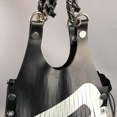 SONIA RYKIEL Black White Monogram Leather Tote Handbag