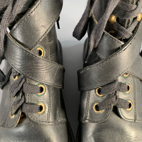 POLO by RALPH LAUREN Size 9.5 Black Gold Leather Buckle Boots