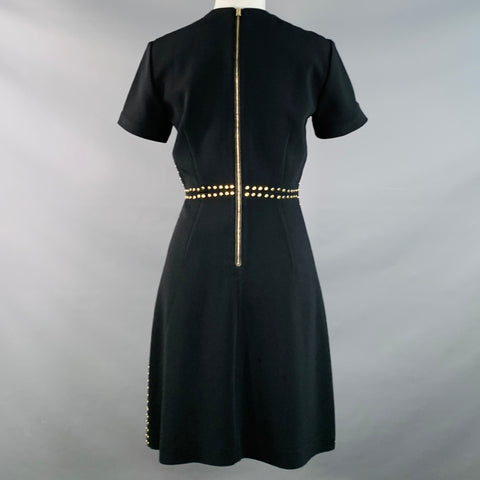BURBERRY Size 6 Black Gold Viscose Blend Studded Shift Dress