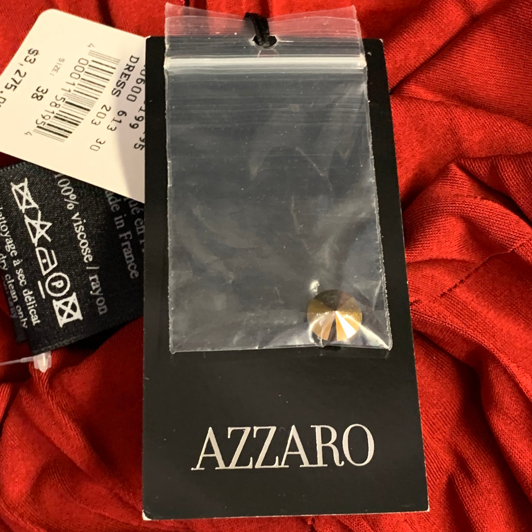 AZZARO Size 6 Woven Venus Red Viscose Plunging V-Neck Knee Length Cocktail Dress