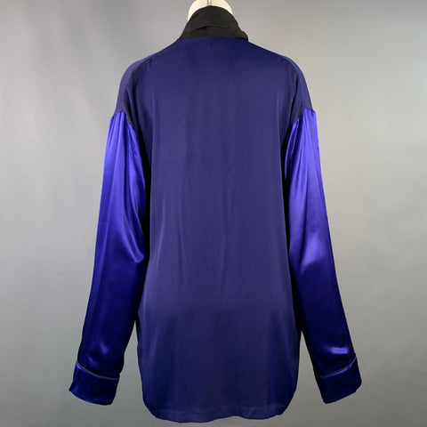 HAIDER ACKERMANN Size M Navy Black Viscose Silk Shawl Collar Jacket Blazer