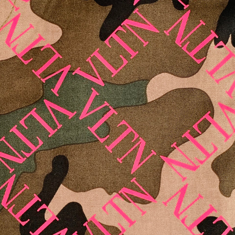 VALENTINO Size 30 Olive Black Pink Camouflage Monogram Cotton  Drawstring Casual Pants
