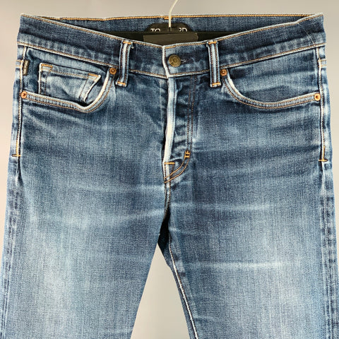 TOM FORD Size 30 Blue Cotton Blend Straight Button Fly Jeans