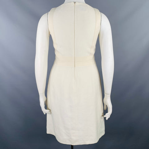 AKRIS Size 10 Cream Cotton Textured Sleeveless Dress