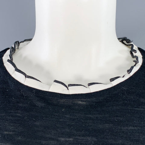 WHYCI MILANO Size 6 Black White Wool Blend Contrast trim Casual Top