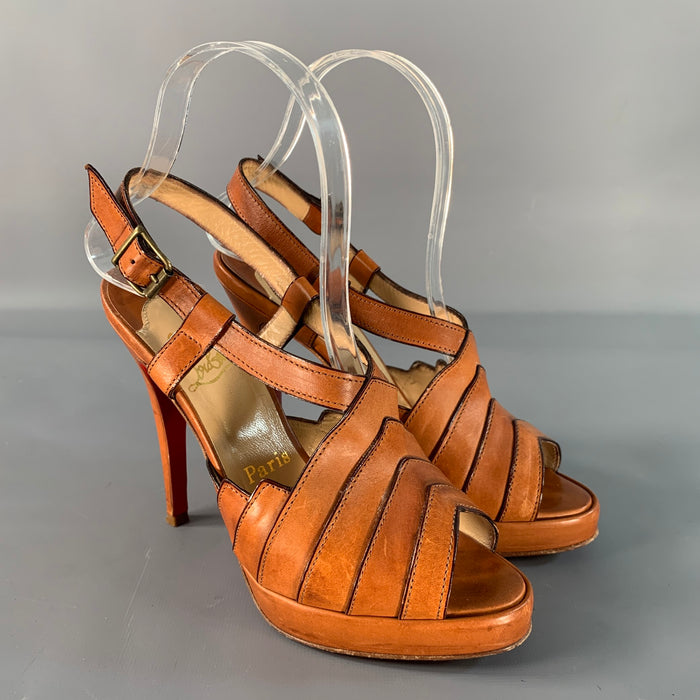 CHRISTIAN LOUBOUTIN Size 6.5 Brown Tan Leather Platform Sandals