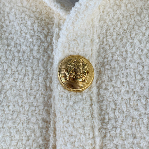 CELINE Size 8 Cream Gold Wool Blend Short Sleeve Jacket Blazer