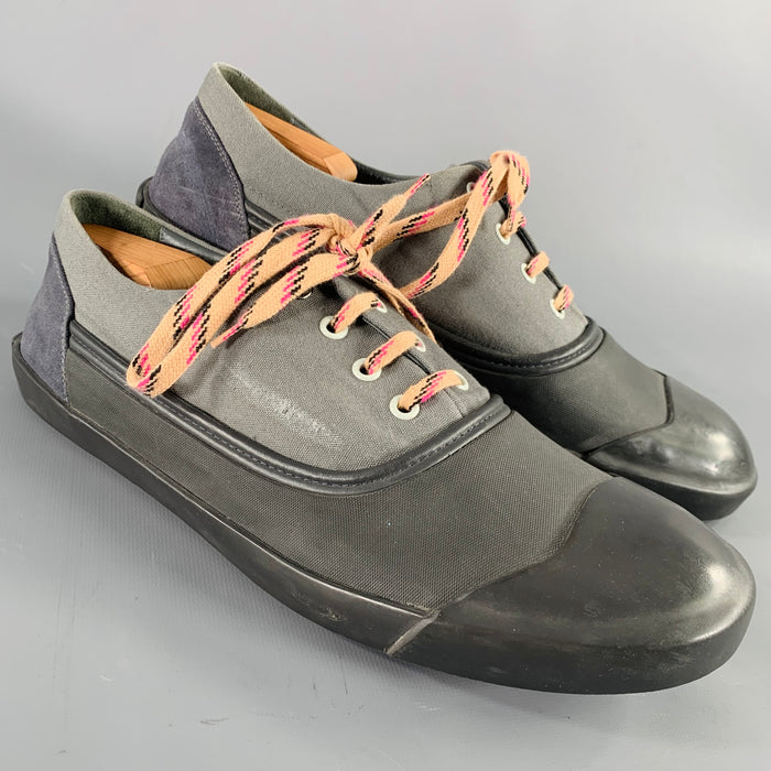 LANVIN Size 10 Grey Black Color Block Canvas Lace-Up Sneakers