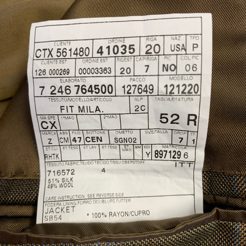 ERMENEGILDO ZEGNA Size 42 Brown Olive Window Pane Silk Wool Notch Lapel Sport Coat
