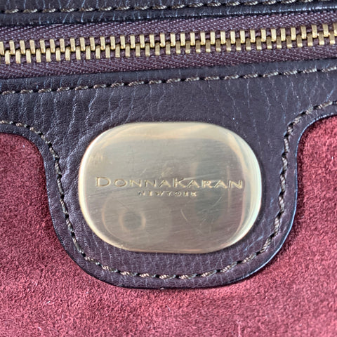 DONNA KARAN Brown Gold Leather Leather Shoulder Bag Handbag