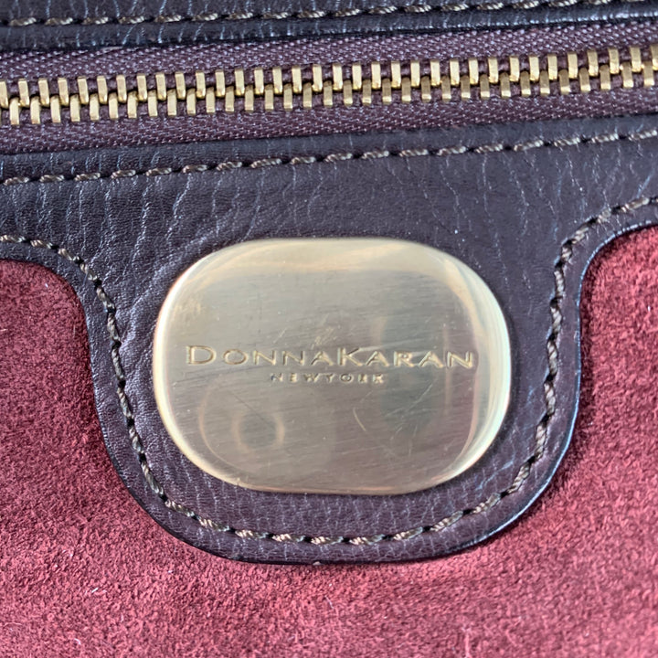 DONNA KARAN Brown Gold Leather Leather Shoulder Bag Handbag