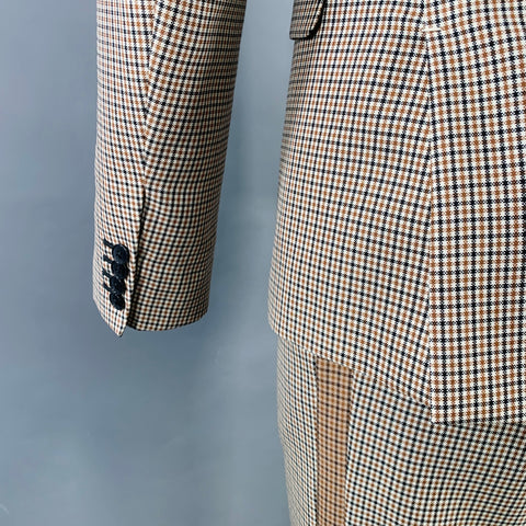 VALENTINO Taille 38 Costume en Laine à Carreaux Noirs, Blancs et Fauves avec Revers Cranté