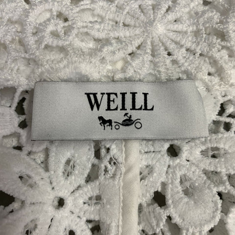 WEILL PARIS Size M White Polyester Lace Notch Lapel Jacket Blazer