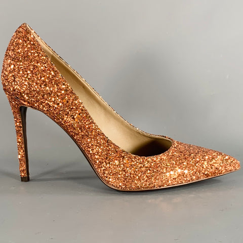 MICHAEL KORS COLLECTION Size 9.5 Copper Glittered Leather Trim Stiletto Pumps