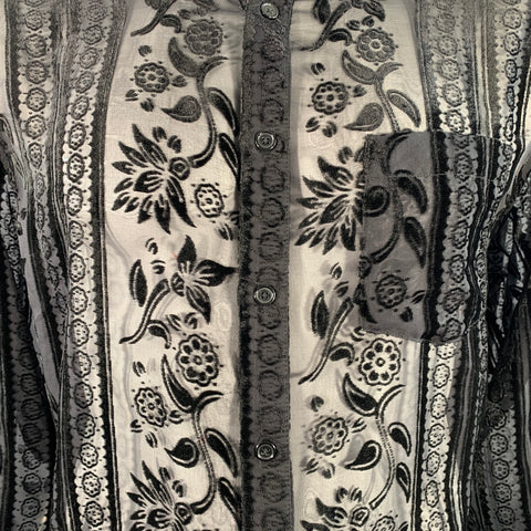 NOON GOONS Size L Black Floral Stripe Burnout One Pocket Long Sleeve Shirt